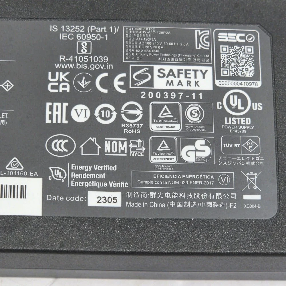 Chicony A17-120P2A AC Adapter Power Supply 20V 6A 120W Charger A120A057Q